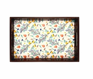 Bandeja de madera con esmalte de técnica de horno para ocasiones de fiesta La mejor bandeja de madera hecha a mano con estampado de flores - Product Image 5