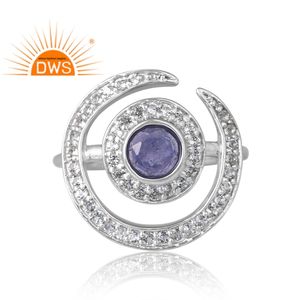 Nuevo diseño elegante Anillo de piedras preciosas de topacio blanco y tanzanita natural chapada en paladio de plata esterlina Fabricante de joyería personalizada - Product Image 3