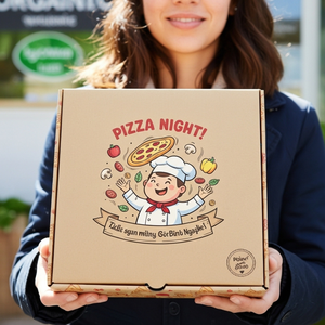 Caja de pizza personalizada reciclable hecha de papel Kraft marrón Tinta ecológica Diseño personalizado Impresión Microondas Seguro Personalizable - Product Image 5