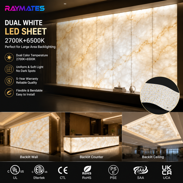 Flexible LED Sheet Light Panel CCT 2700K+6500K Tunable Dual Color Cuttable Bendable DC24V for Countertop Ceiling Decoration