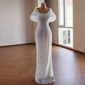 Jancember 261033 Vestido de Novia Sirena Brillante con Cuello Barco, Perlas y Cola Desmontable - Product Image 3