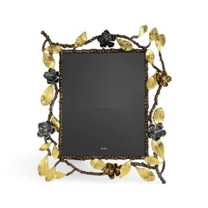 Cadre photo vertical à branches florales dorées avec feuilles et fleurs métalliques Cadre photo décoratif élégant inspiré de la nature - Product Image 2