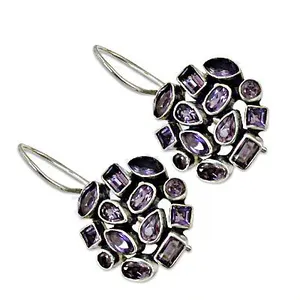 925 Silver Women's Gemstone Jewelry Elegant Amethyst Drop Earrings Fashion Accessory - Product Image 2