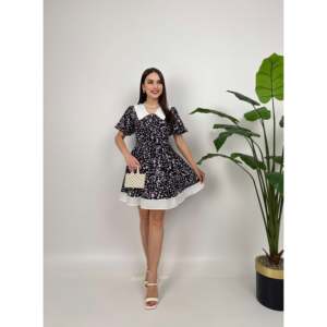 Robe mini en crêpe avec détail col Peter Pan et taille naturelle 2088 - Product Image 5