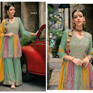 Nouveau concepteur lourd Georgette broderie haute qualité indien et pakistanais ethnique Punjab Gharara par Sterling Creations - Product Image 1