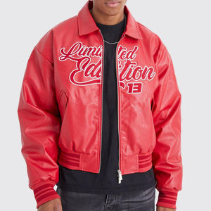 Chaquetas universitarias Estilo Vintage para hombre con parche bordado de chenilla personalizado chaquetas de béisbol y bombardero de manga de cuero al por mayor - Product Image 1