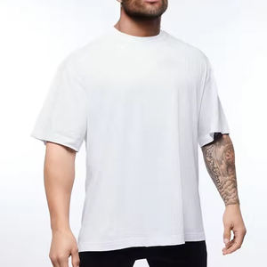 Wholesale Men's T-Shirts High Quality Cropped <b>Box</b> Fit 100% Cotton Mock Neck Oversize <b>Drop</b> Shoulder Boxy Fit T Shirt Blank Shirts - Product Image 1
