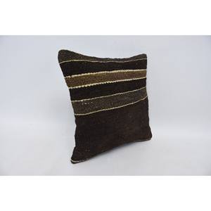 Brown Wool Kantha Patchwork Pillow 14x14 Inch Rustic Design Woven Vintage Embroidered <b>Print</b> Decorative <b>Cushion</b> for Bedding Floor - Product Image 3