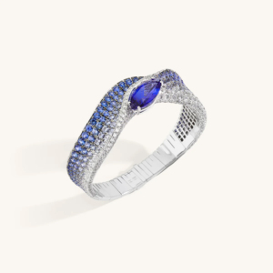 Luxury Blue Sapphire Diamond <b>Bracelet</b> for Women 18K White Gold Plated Marquise Crystal Cuff <b>Bangle</b> Wedding Party Fine Jewelry - Product Image 1