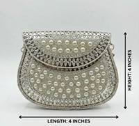 Pochette de soirée blanche en mosaïque Kundan, de créateur indien, faite à la main, pour femme, accessoire de mode ethnique pour mariage et fête