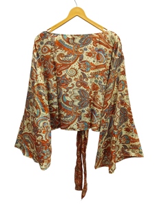 เสื้อเบลาส์แขนกระดิ่งผ้าไหมแบบนุ่มหรูหราสำหรับผู้หญิงเสื้อแจ็คเก็ตเอวลอยลายดอกไม้แบบอินเดียของขวัญสำหรับเสื้อสั้นของเธอ - Product Image 4