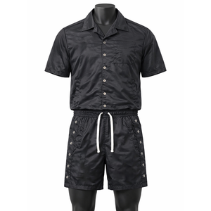 Conjunto de camisa y pantalones cortos de nailon con botones para hombre, conjunto informal de dos piezas, chándal de verano, ropa de calle - Product Image 1