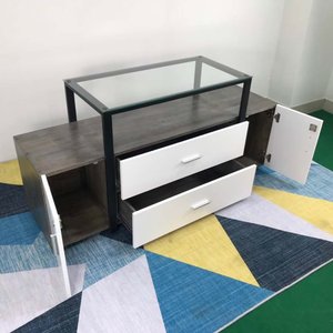 Modern Contemporary Rubber Wood TV Stand with Glass Top KTV68052 for Living Room or Farmhouse TV <b>Table</b> or <b>Console</b> - Product Image 3