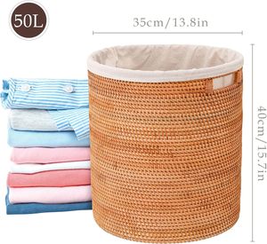 Cesto de ropa de ratán de la mejor calidad-Cesta de mimbre redonda con bolsa y asas de forro extraíble, cesto de almacenamiento de ropa grande - Product Image 2
