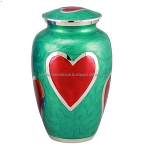 Urnas de cremación para adultos de latón con diseño de corazón rojo hermoso y de alta calidad con urnas funerarias de Metal con acabado de esmalte verde - Product Image 1