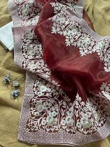 ส่าหรีทำจากผ้าออร์แกนซ่าคุณภาพสูงพร้อมด้ายวิสคอสและขอบงานปาร์ตี้ส่าหรีหรูหรา - Product Image 2