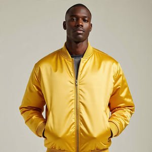 Casual Winter Zipper Satin Bomber <b>Jackets</b> <b>Men's</b> Crew Neck <b>Lightweight</b> Solid Color Bomber Varsity <b>Jacket</b> <b>Men</b> - Product Image 4