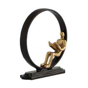 Classic <b>Gold</b> Finish Decorative Sculpture <b>Statue</b> with Black Round Base Handicraft Tabletop Installation for Home or Office Decor - Product Image 1
