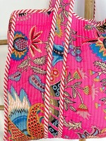 Bolsa de Mano Ecológica para Mujer, Estampado Floral Hecho a Mano, Acolchada de Algodón, Asa de Cuerda de Algodón, Estilo Bohemio para Compras Diarias
