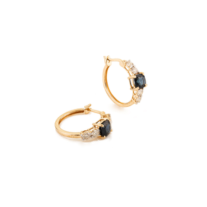Premium Quality September Birthstone Cushion Blue Sapphire & <b>Diamond</b> K14 Yellow Gold Fine Hoop Earrings Latest Design Jewelry - Product Image 3