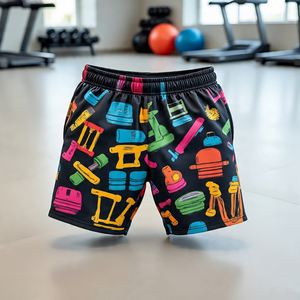 Pantalones cortos de entrenamiento atléticos de poliéster 100% para hombre, pantalones cortos de gimnasio con cordón en la cintura, ropa deportiva, pantalones cortos de playa para correr de verano - Product Image 5