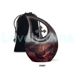 Wholesale Black Aluminium Guitar Tear Drop Cremation Urn for Adult Ashes Decorative Cross Funeral Urn With Free <b>Velvet</b> <b>Bag</b> - Product Image 1