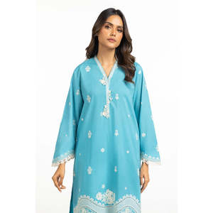 Conjunto de Camisa y Pantalón Casual con Cuello en V y Encaje Cambric Bordado, Manga Larga, Transpirable para Mujer, Primavera/Verano, IPST-44601 - Product Image 1