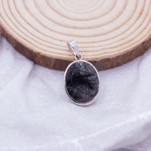 925จี้อัญมณีควอตซ์พลอยเทียมสีดำรูปไข่ธรรมชาติทำด้วยมือเครื่องประดับชุบทองสำหรับปาร์ตี้ - Product Image 1