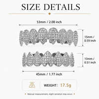 Grillz dentaire de cosplay ajouré plaqué or 18K, micro-pavé de zircon, amusant, avec barre de fixation pour hommes