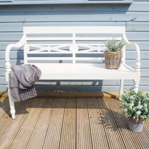 Banco de Patio de Madera de Teca Sólida Bitsy, Banco de Jardín para Exteriores con Acabado Pintado en Blanco - Product Image 3