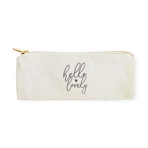 Hello Lovely Cotton Canvas Pencil <b>Case</b> Portable Travel Pouch <b>Makeup</b> Organizer Bag Letter Pattern for Organizing Your Cosmetics - Product Image 1