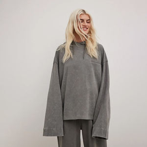 Sudadera con capucha extragrande de lavado ácido de algodón 100% para mujer, ropa de calle con hombros caídos, Top de moda Premium en blanco OEM, sudaderas con capucha para mujer al por mayor - Product Image 1