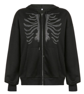 MOVATEXTILES-Sudadera con capucha y logo de strass con cremallera completa personalizada de alta calidad al por mayor - Product Image 1