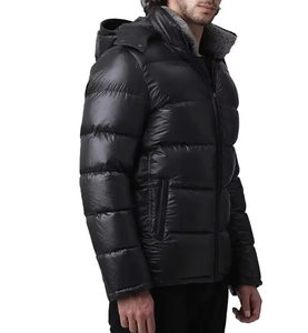 Chaqueta de invierno para hombre, abrigo acolchado con capucha, logotipo OEM, acolchado brillante, informal, estilo pesado, cremallera, negro, aspecto de burbuja de gran tamaño - Product Image 3