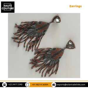 Los mejores pendientes de borla largos con cuentas de diseño azteca tribal mexicano bordados a mano a precio directo de fábrica - Product Image 5