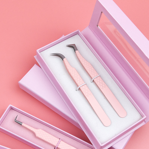 <b>Pink</b> Diamond Grip Eyelash Tweezers <b>Pink</b> <b>Box</b> Packing Isolation Private Label Fiber Tip Volume Lash Tweezers OEM Custom Branding - Product Image 2