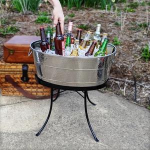 Cuvette à boissons en acier inoxydable martelé avec support en métal durable pour les rassemblements en plein air, les fêtes et les événements, ensemble de seaux à glace de qualité supérieure - Product Image 2