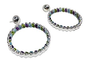 Diseñador 925 plata esterlina Multi Color piedra preciosa clásico elegante moda estilo Vintage señoras pendientes de aro - Product Image 1