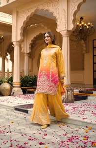 Nouvel ensemble Kurta Sharara brodé lourd de créateur avec dupatta en georgette, look traditionnel indien pour mariage et fête, 3 pièces - Product Image 4