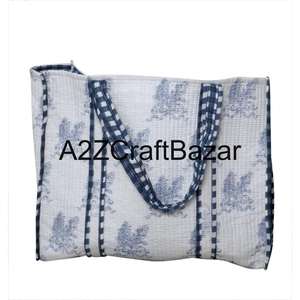 Stylish Womens Cotton Quilted <b>Tote</b> <b>Bag</b> Handcrafted With Indian Block Print For Shopping Beach <b>Travel</b> And Office - Product Image 6