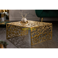 Table basse carrée avec plateau en marbre noir et base géométrique en acier inoxydable doré Mobilier de salon de luxe moderne