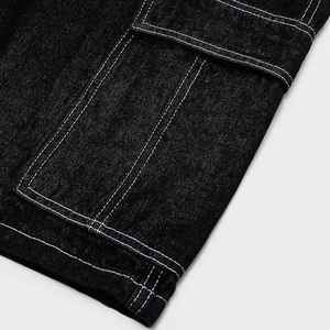 Short en jean ample décontracté pour homme, style streetwear, logo personnalisé, surpiqûres contrastées, denim uni, short baggy pour homme, hip hop, short pour homme - Product Image 5