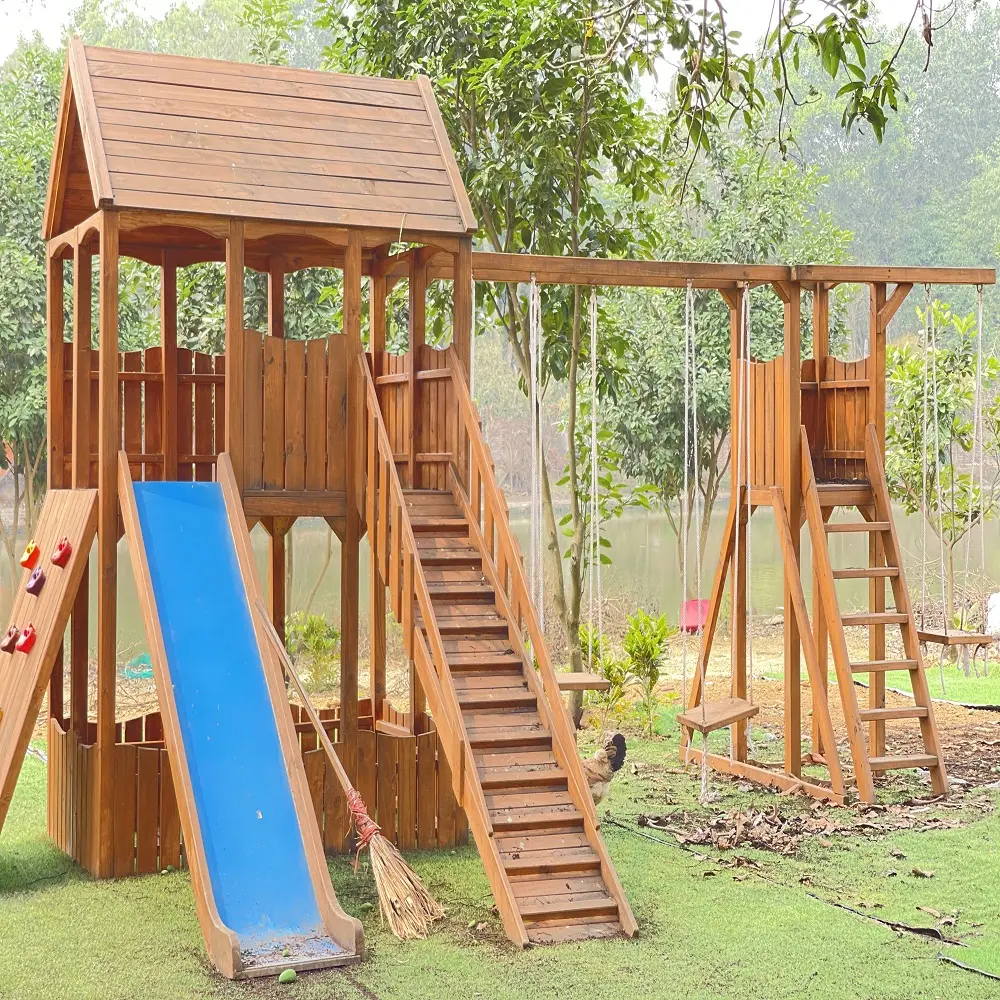 Madeira Montessori Kindergarten Indoor Outdoor Crianças Playground Slide Equipamento Swing Game