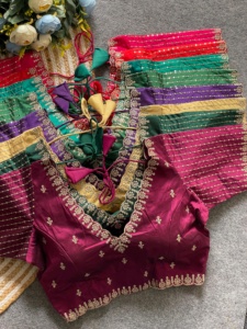 Chemisier moderne à col en V avec motif tissé et fil Zari Travail Mariages Logo brodé à la mode/Motif Décoration pailletée - Product Image 6