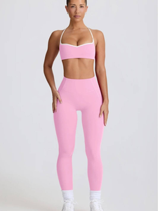 Ensemble d'entraînement de fitness respirant et antichoc, haut et short de sport, couleur unie, motif cœur de pêche, effet push-up pour le yoga - Product Image 4