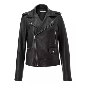 Veste en similicuir minimaliste moderne pour femmes Fermeture à glissière Manches longues Veste imprimée teintée pour la revente de boutique Coton tissé - Product Image 1