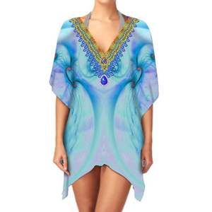 Vestido caftán corto de moda para mujer, ropa informal de verano transpirable para salidas a la playa y fiestas, cuello en V e impresión Digital, sensualidad - Product Image 3