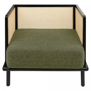 Marco de madera maciza de teca Sofá de 1 plaza con respaldo de ratán tejido Cojín a prueba de Sol para uso interior para sala de estar o apartamento - Product Image 2