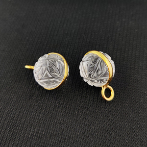 Quartz clair boule pendentif cristal Quartz clair 12mm fleur ronde sculpté or Vermeil 925 pendentif en argent Sterling breloques faites à la main - Product Image 5