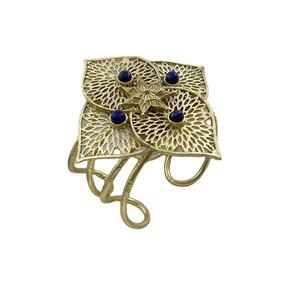 Brazalete Clásico de Aniversario para Mujer, Chapado en Oro, Diseño Floral Hecho a Mano con Piedra Lapislázuli, Joyería de Moda - Product Image 1